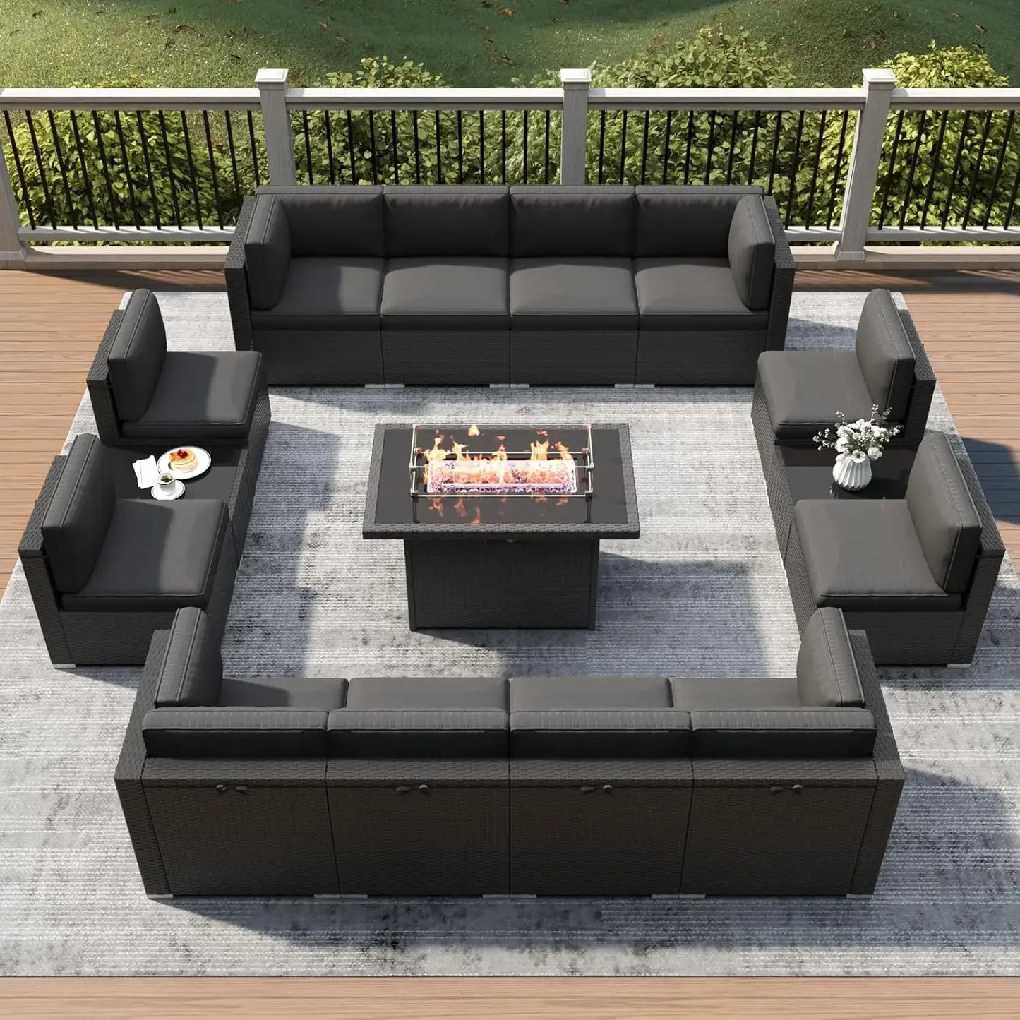 15 Piece Patio Furniture Set with Fire Pit Table