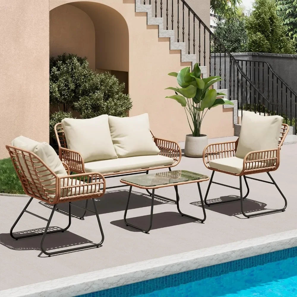 4-Piece Rattan Patio Furniture Set