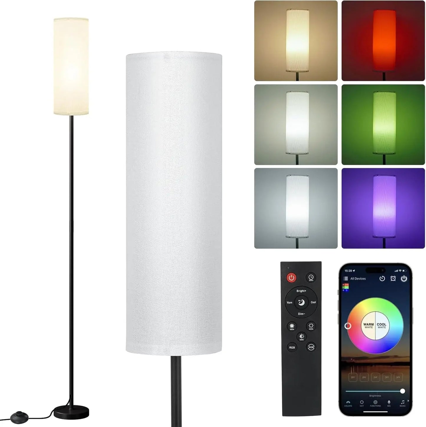 Dimmable 3 Colors Temperature, Modern Floor Lamp with Remote