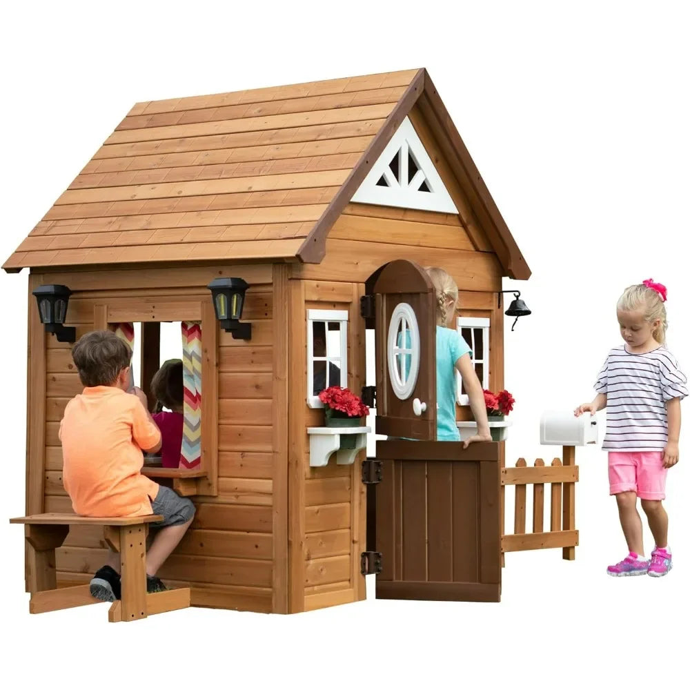 Kid's All Cedar Playhouse with Attached Picnic Bench