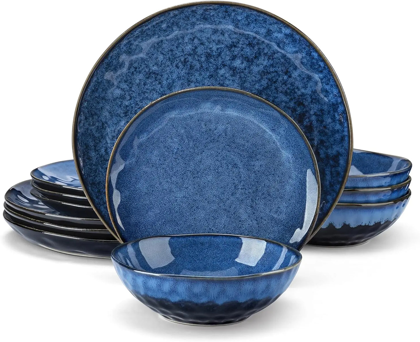 12 Piece, Reactive Change Glaze Dinner Set, Plates and Bowls Set