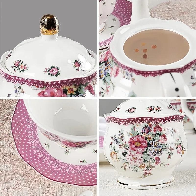 21 Piece Floral Porcelain Tea Set, for 6