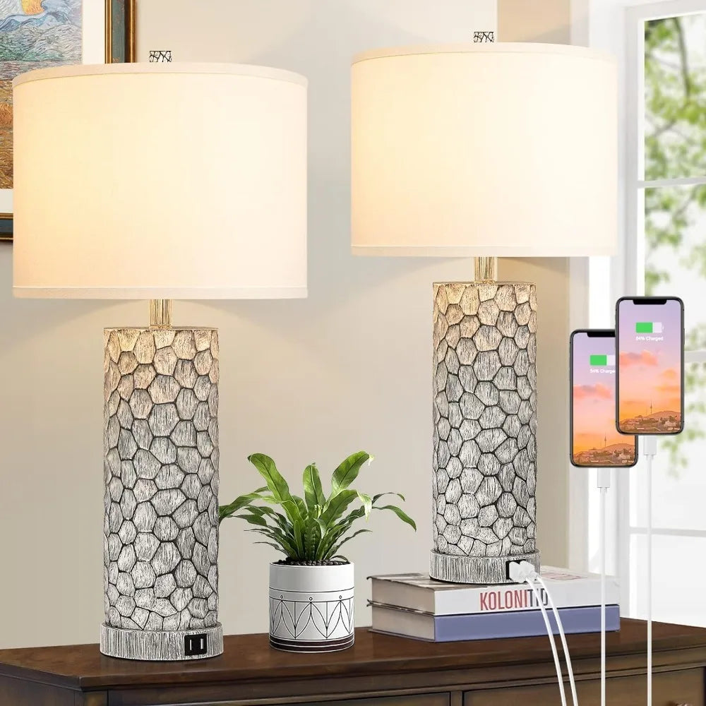 25” Tall Set of 2 Table Lamps with Dual USB Charging Ports