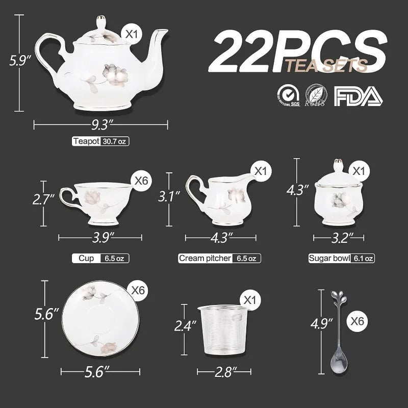 22-Piece Porcelain Ceramic Coffee/ Tea Gift Sets, Service for 6