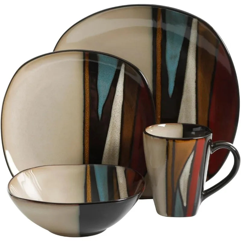 16 Piece Reactive Glaze Dinnerware, Multicolor -, Service for 4 (16pcs)