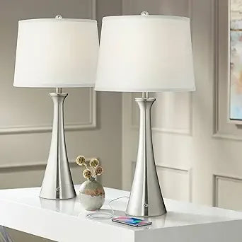 27 1/2" Tall Set of 2 Modern Table Lamps with USB and AC Power Outlet