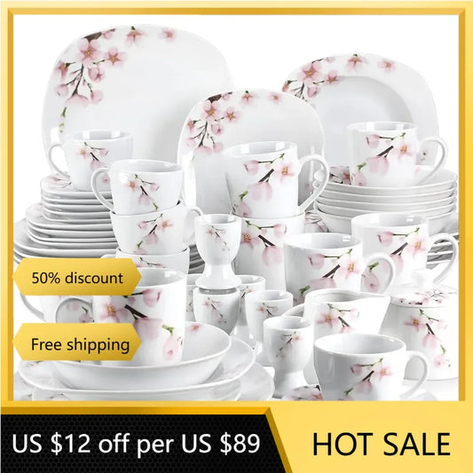 50-Piece Complete Tableware Porcelain Dinnerware Set