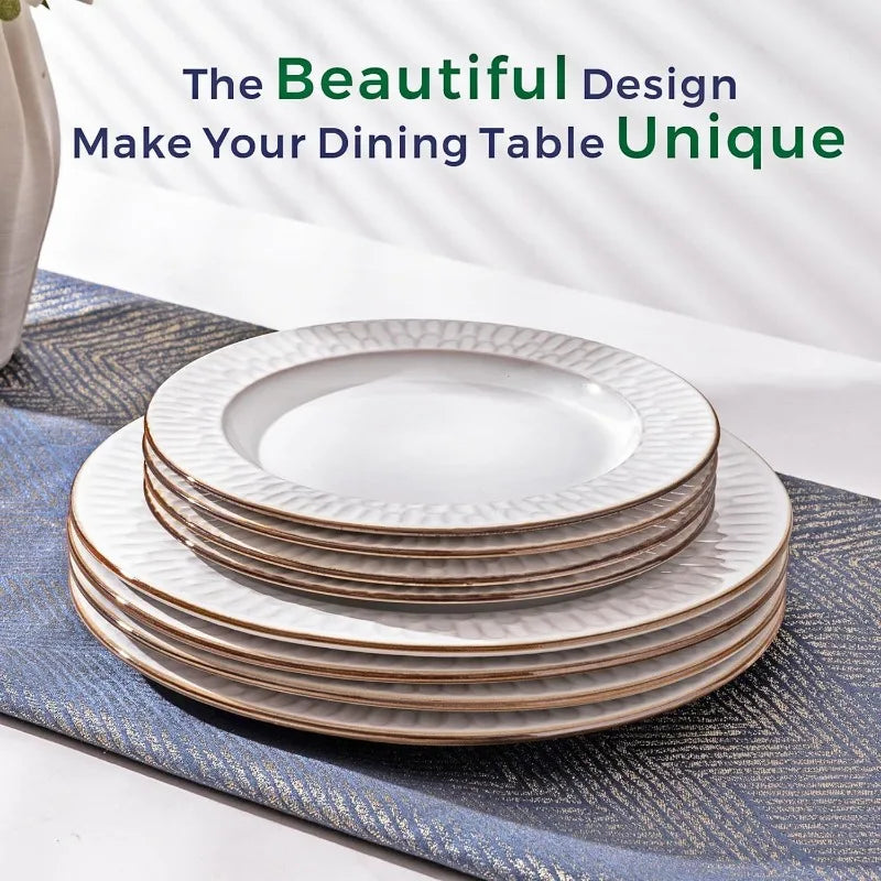 Embossed Elegant Stoneware Plates and Bowls Sets