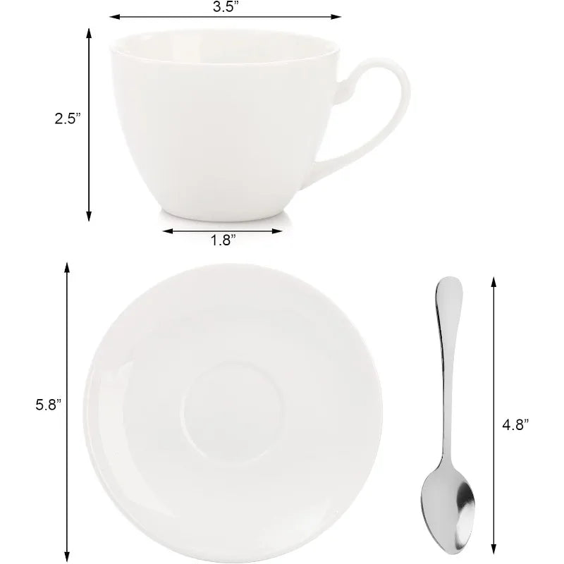 6 oz White Espresso Cups with Saucers and Spoons, Service for 6