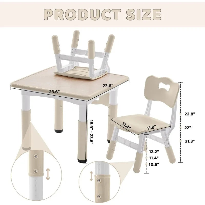 Height-Adjustable Toddler Table and Chair Set with Graffiti Desktop