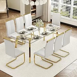 71" Modern Glass Table Top Dining Table Set