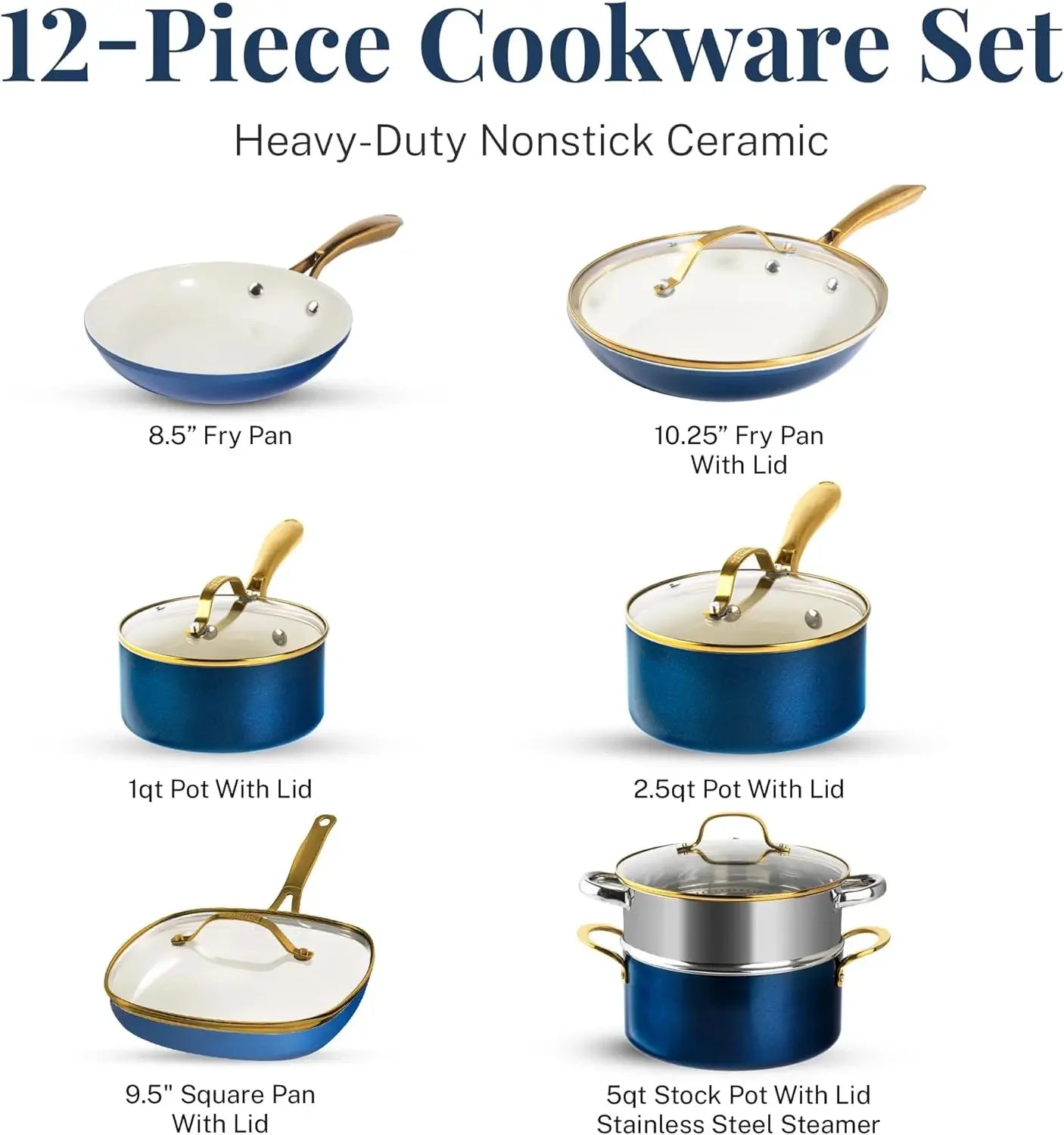 12 Pc Ceramic, Non Stick, Kitchen Cookware Set