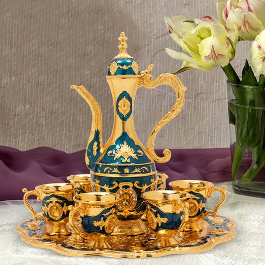 Vintage Turkish Coffee Pot Set with 6 Cups and Tray