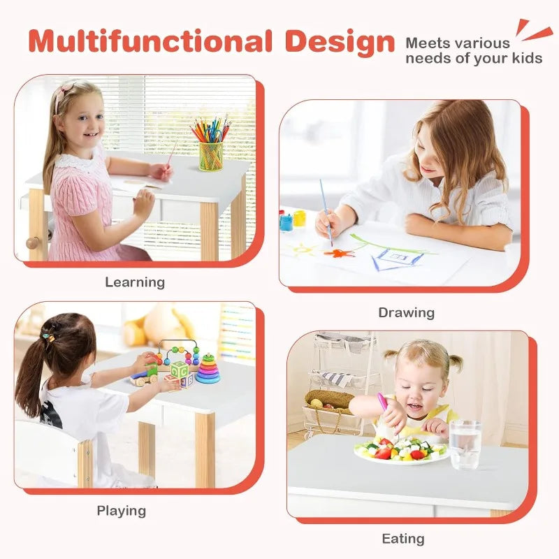 Toddler Study Desk w/Paper Roll, Drawer, 2 Marker Pens, Wooden Activity Table Set