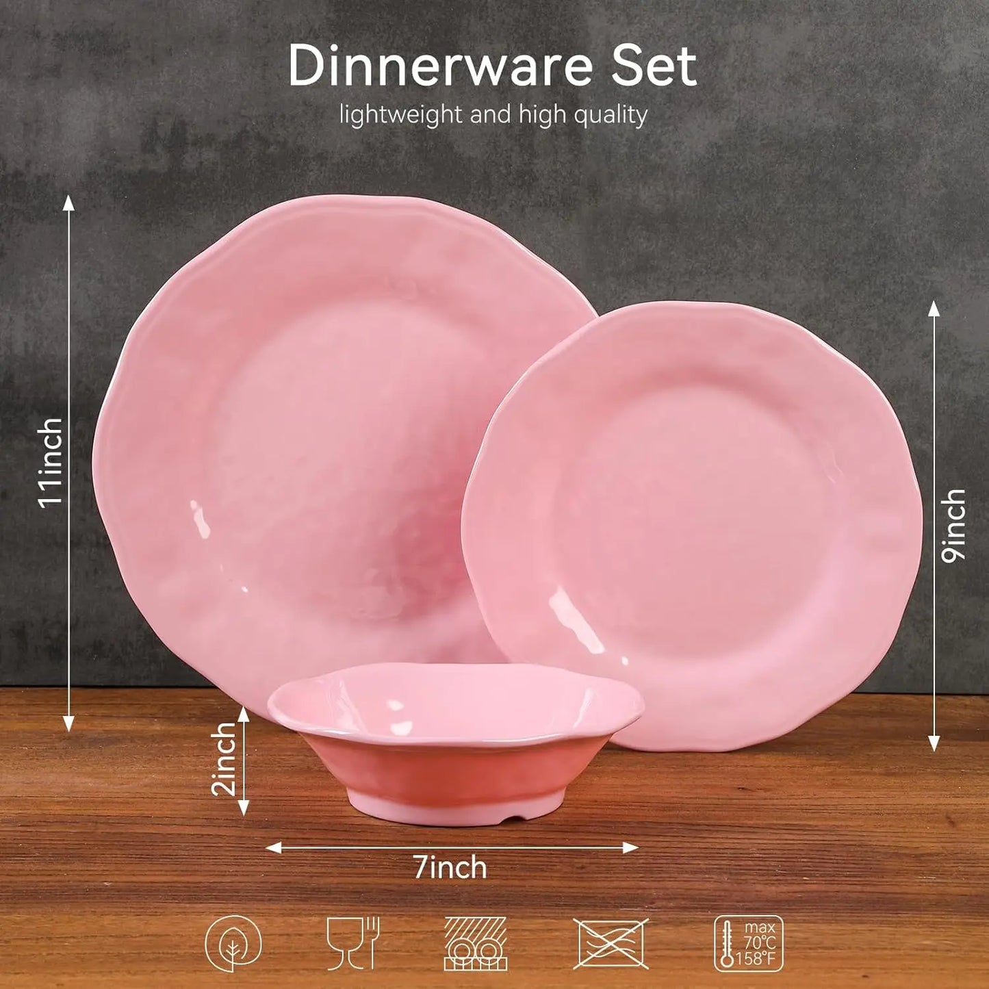 18 Piece Pink Melamine Dinnerware Set