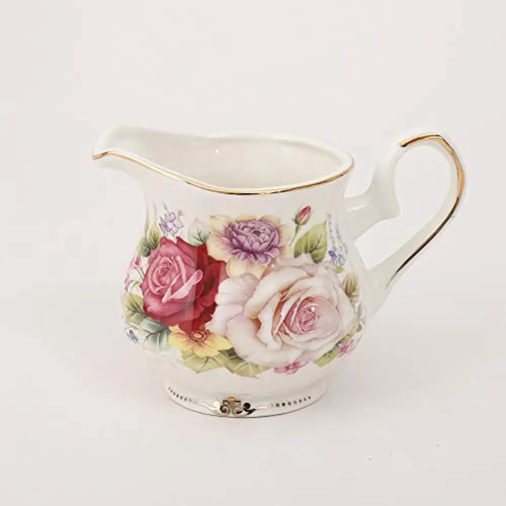 Colorful Rose European Ceramic Tea Set with Metal Holder, 15 Pieces