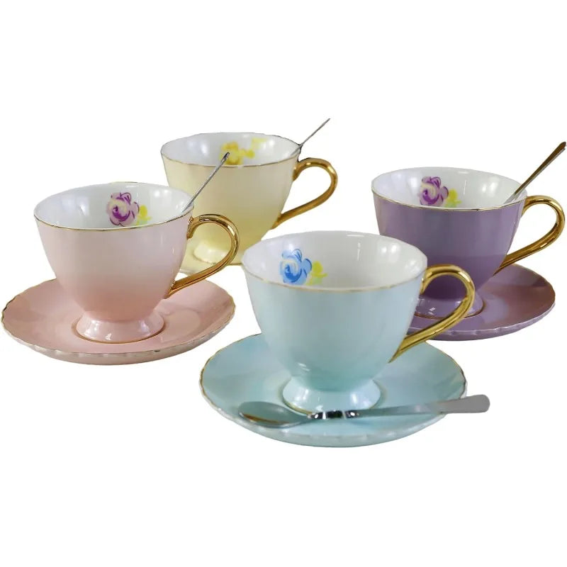 Euro Style Porcelain Cup and Saucer, Set of 4