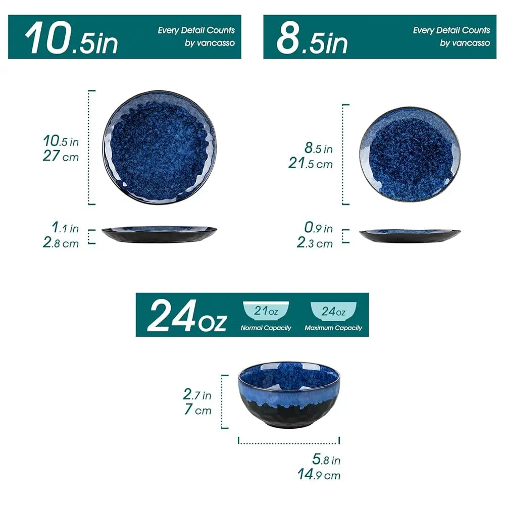 12 Piece Starry Blue Dinnerware Set