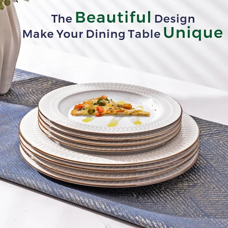 Embossed Elegant Stoneware Plates and Bowls Sets