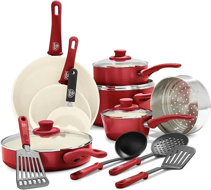 GreenLife- 16 Piece Soft Grip Healthy Ceramic Nonstick Cookware Set (Assorted Colors)