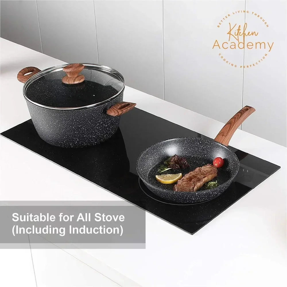 30 Piece Black Granite Kitchen Induction Cookware & Bakeware Set