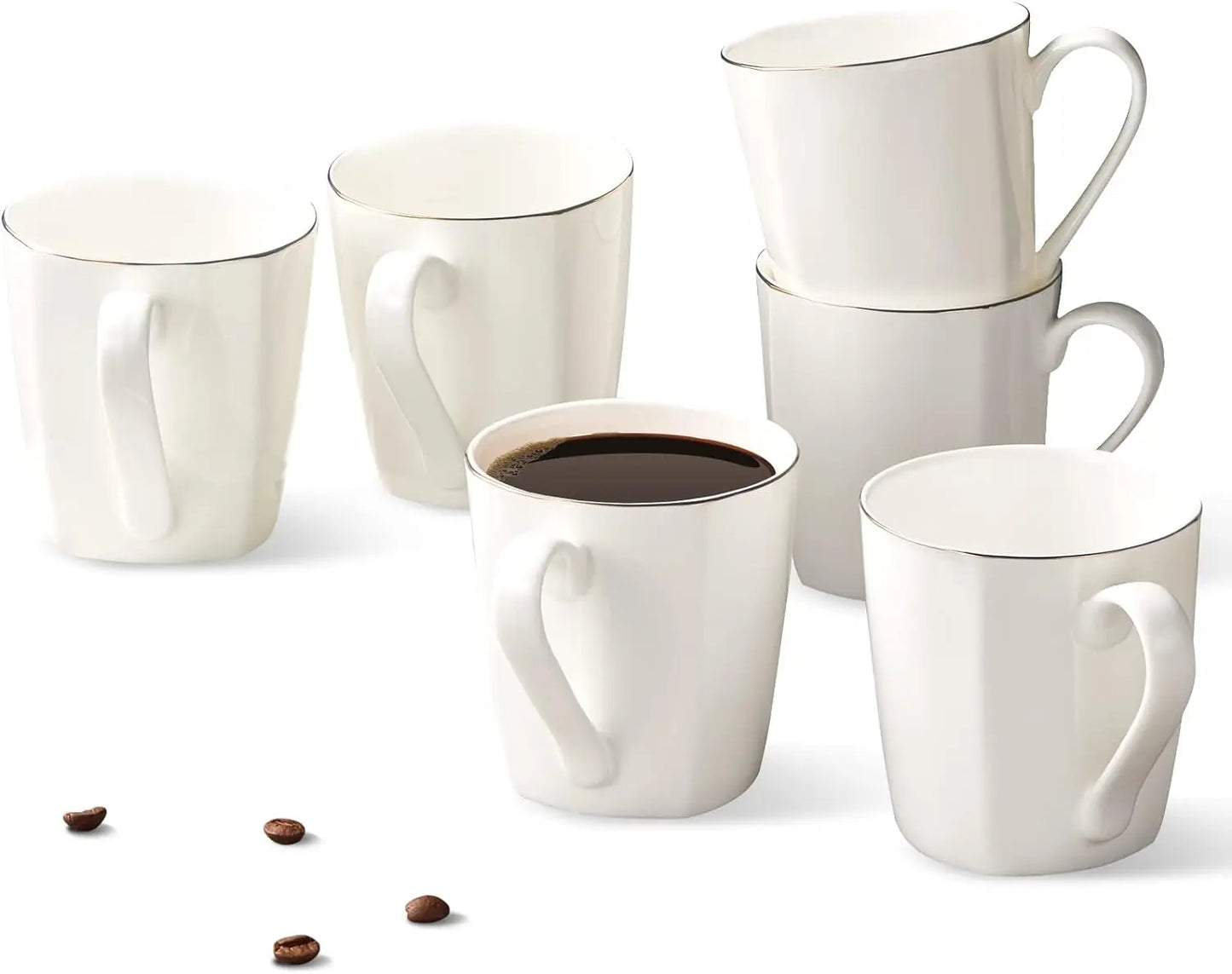 10oz Espresso Bone China Coffee Mugs, Set of 6