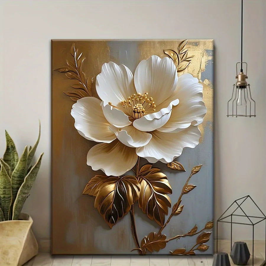 1PC Elegant White Floral Canvas Wall Art (12x16 inch)