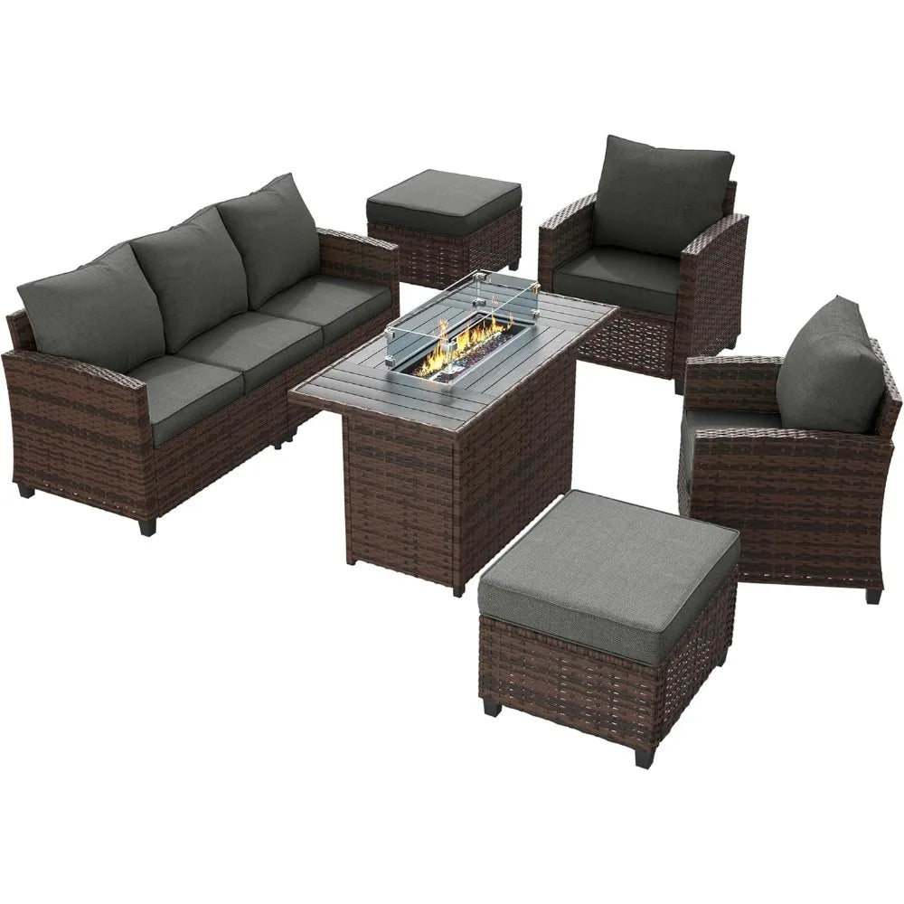 6 Pieces Sectional Conversation Patio Set with 44" Fire Pit Table