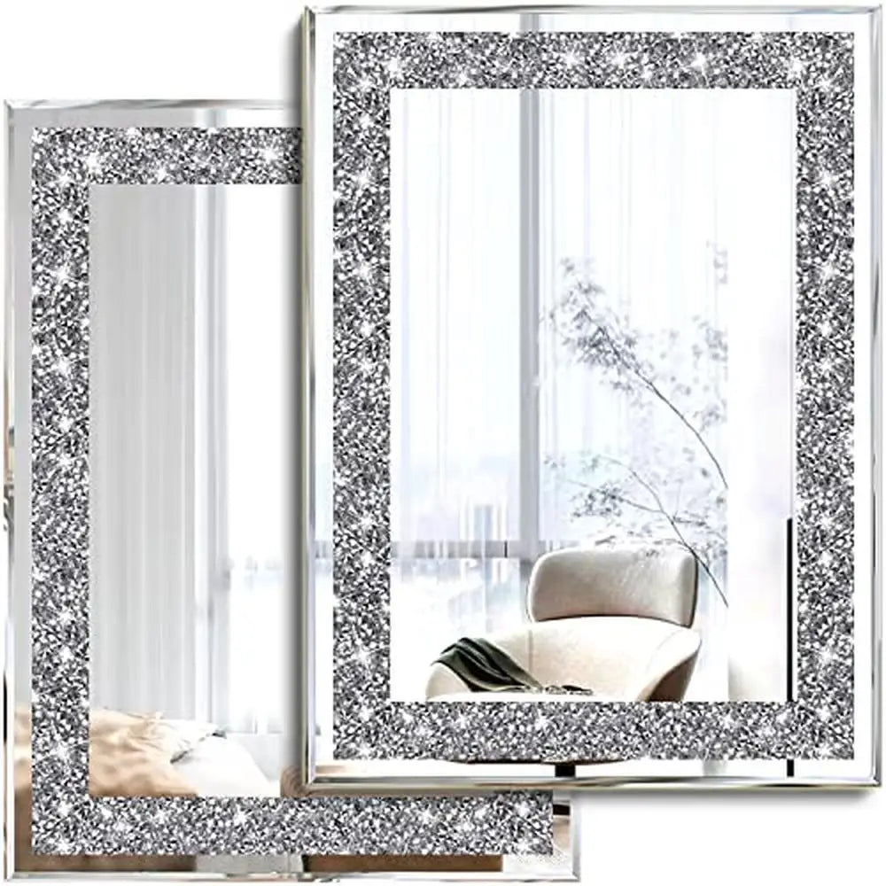 2 piece Crystal Crush Diamond Wall Mirrors Set - 11”x15”