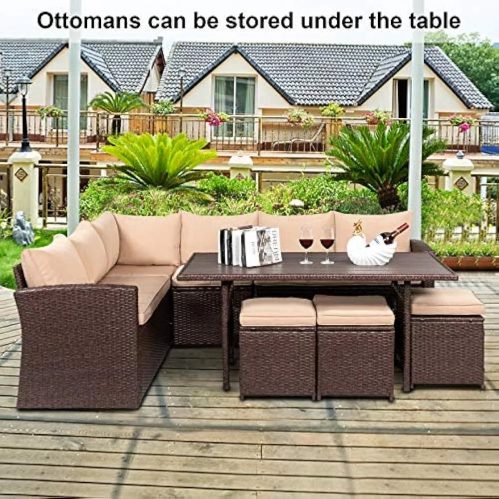 8 Piece All-weather Terrace Furniture Set, with Dining Table and Chairs