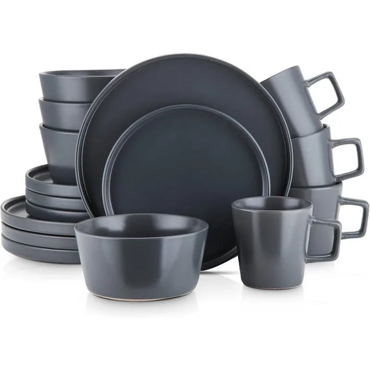 Dinnerware Service for 4 - includes 4 round dinner plates, 4 Salad plates, Four  bowls and four Handled mugs