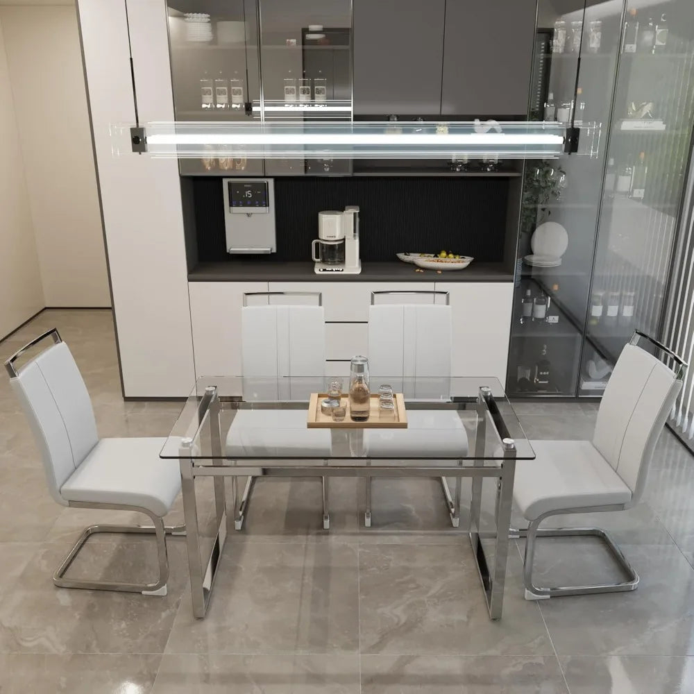 Modern Rectangle Glass Top Dining Table Set