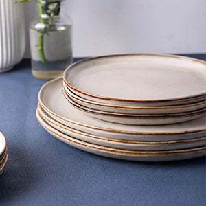 Handmade Reactive Glaze Plates and Bowls Set, Highly Chip and Crack Resistant