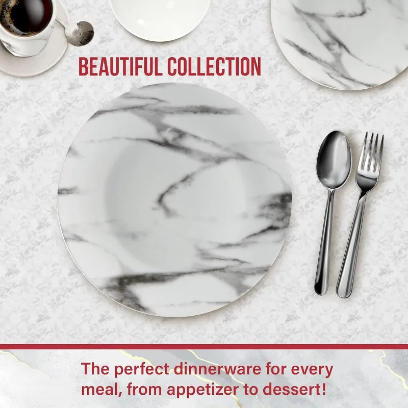 16-Piece Marble Dinnerware Set, Porcelain, White