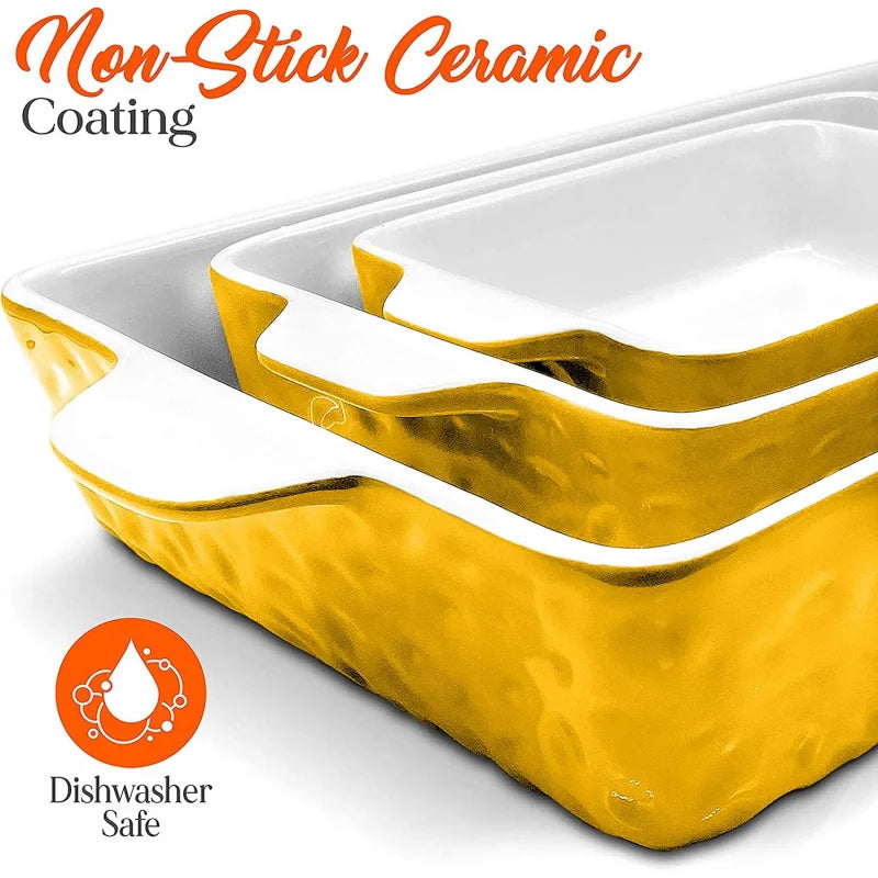 3-Piece Ceramic Nonstick Casserole Dish with Built-In Handles - Microwave & Dishwasher Safe