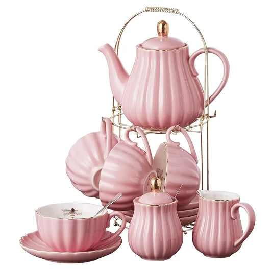 Pink Fine China Coffee/Teacup Set, Service For 4