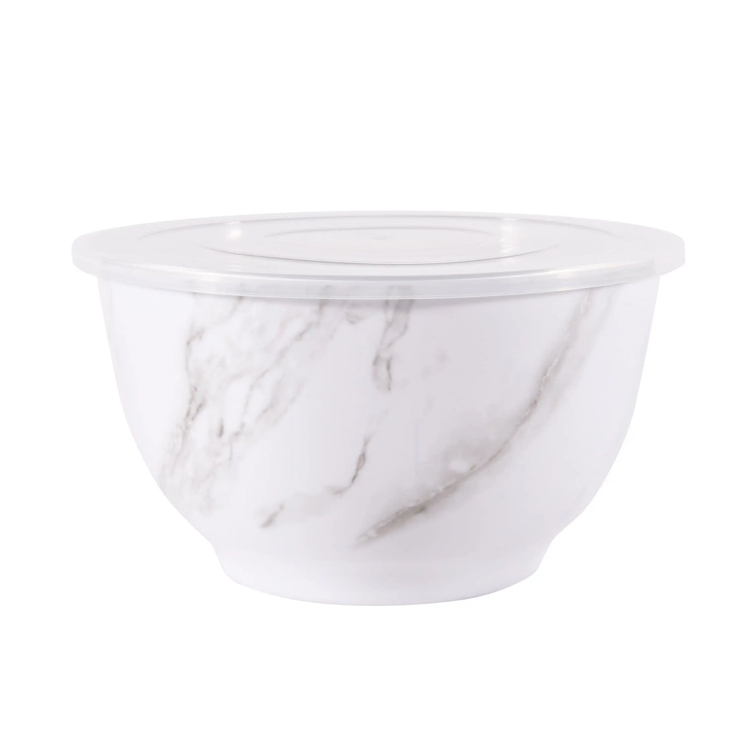 6-Piece White Marble Print Melamine Serving Bowl Set with Lids