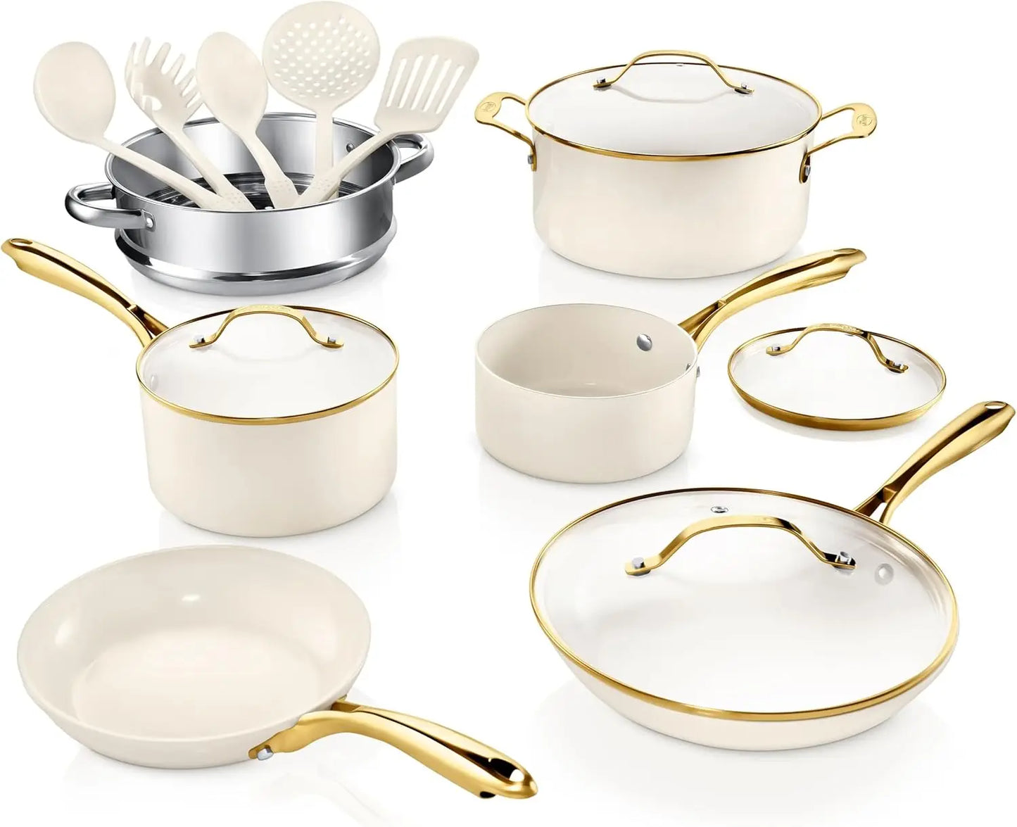 15 Pc, Non Stick, Ceramic Non Toxic Cookware Set