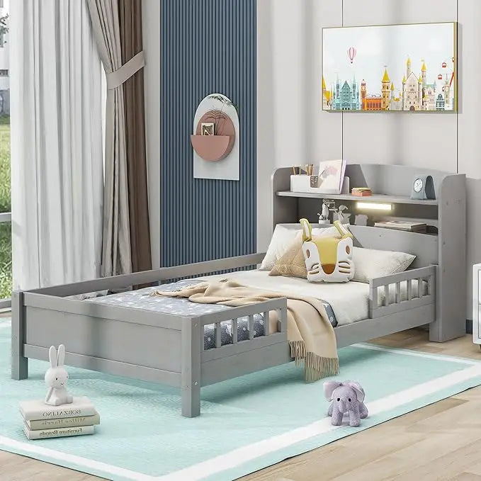 Kids Low Platform Twin Bed with Guardrails