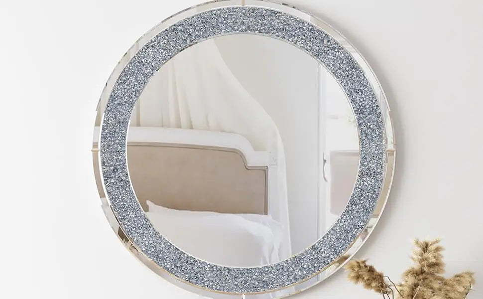 32" Round Crushed Diamond Accent Wall Mirror