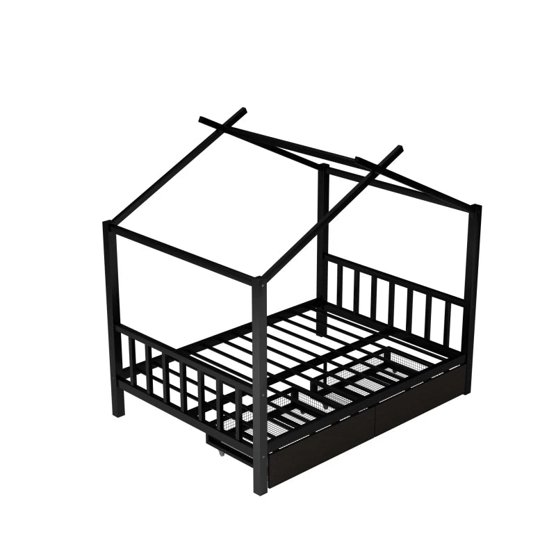 Full Size, Roof Design, Wood House Bed Frame, for Kids