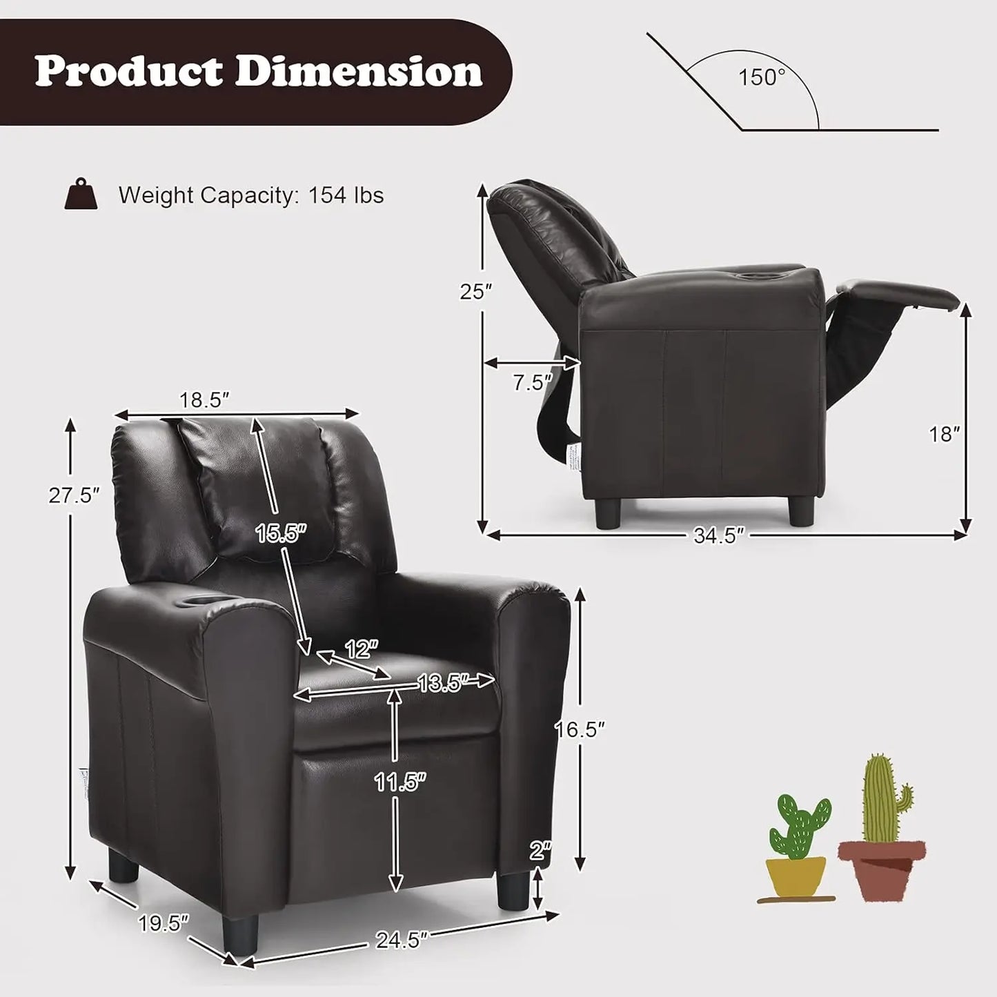 Comfort Corner Kids Recliner Chair with Cup Holder