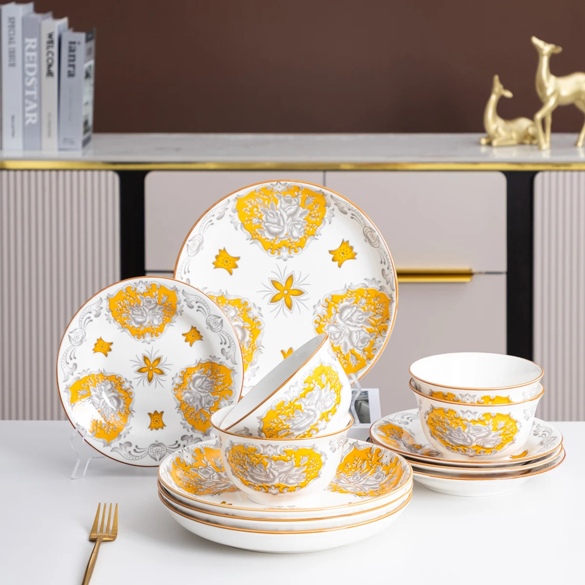 12- Piece Yellow Ceramic Dinnerware Set