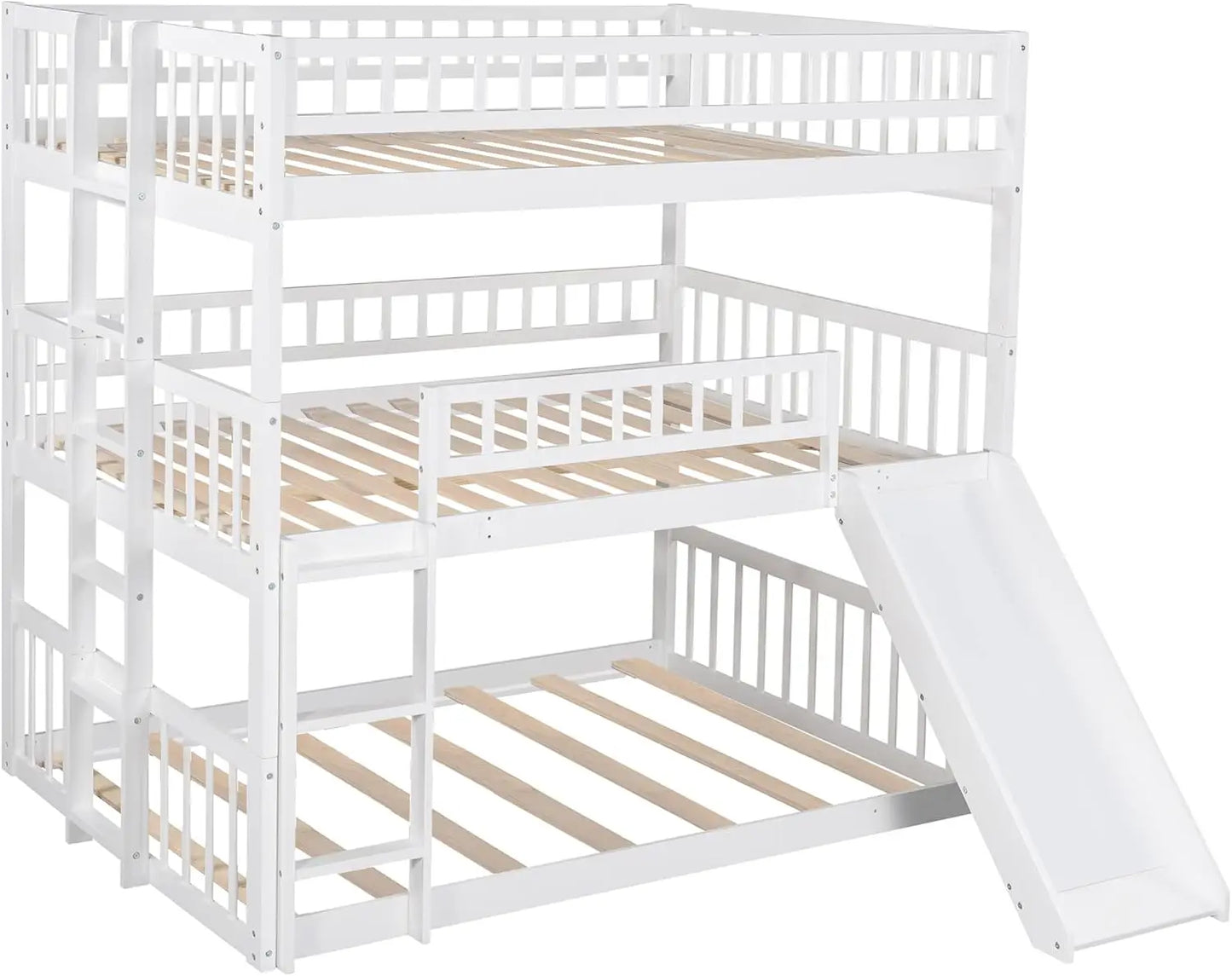 Full Over Full Over Full Triple Bunk Beds with Slide