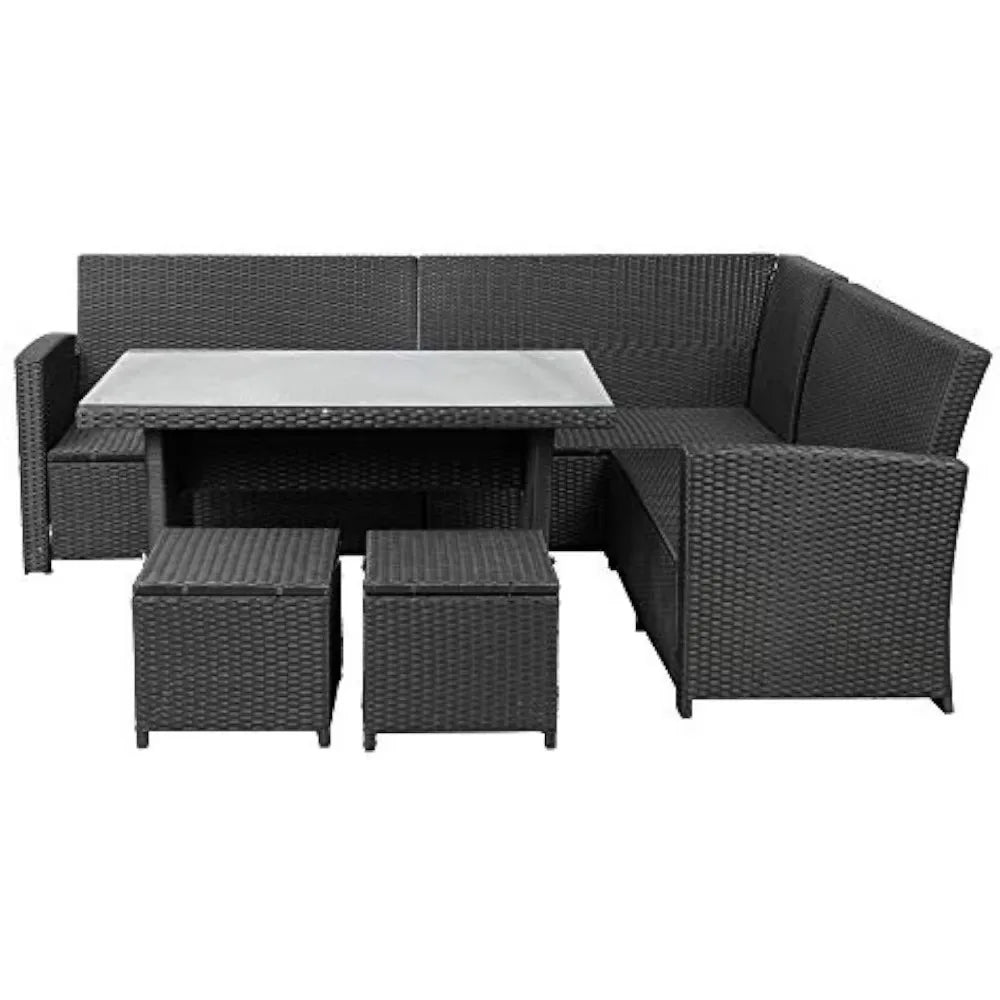 6-Piece Outdoor Sectional Sofa with Glass Table