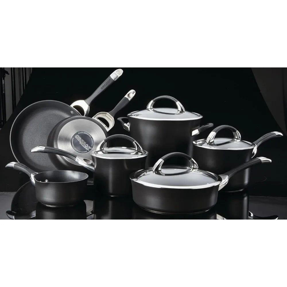 11-Piece Symmetry Hard Anodized Nonstick Cookware Set, Black