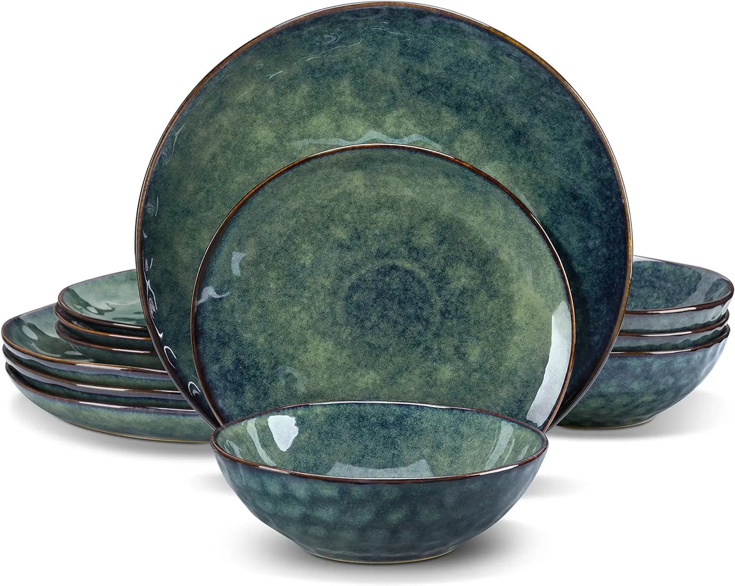 12 Piece, Reactive Change Glaze Dinner Set, Plates and Bowls Set