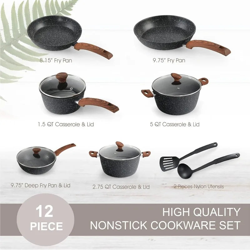 12/17-piece Granite Nonstick Cookware Sets