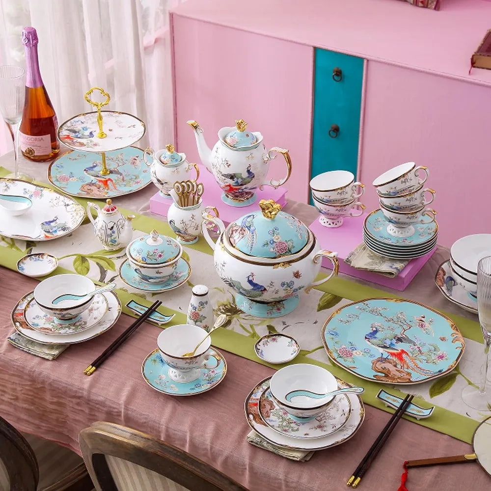 12 Piece Bone China Dinnerware Set -Light Blue