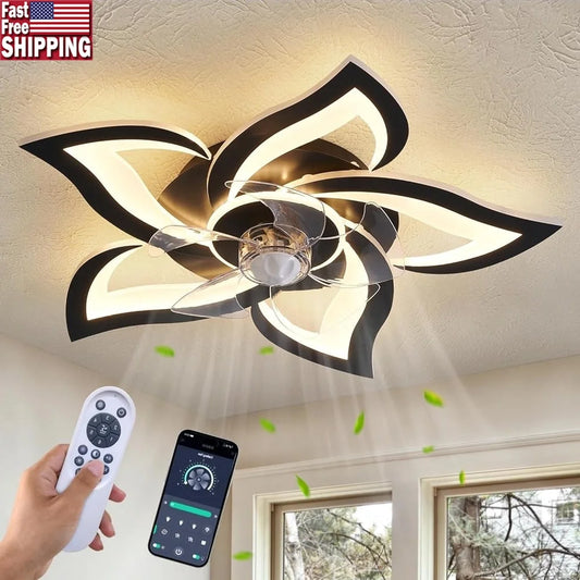 6 Speed Geometric Flush Mount Remote Control Ceiling Fan